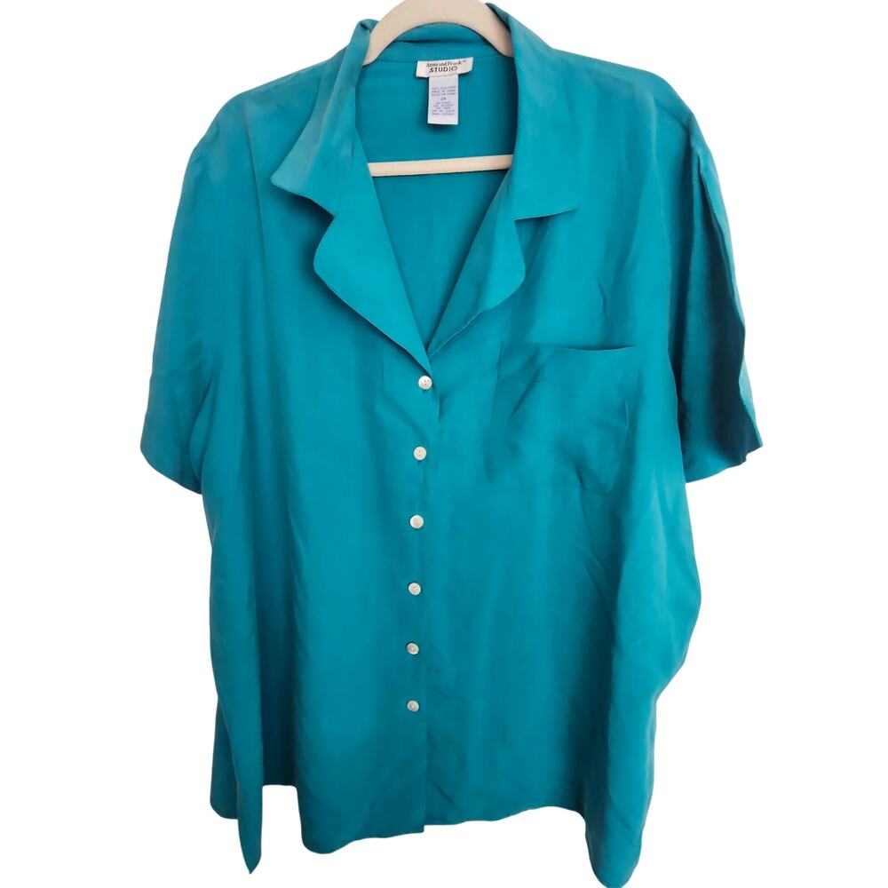 Vintage Anna And Frank Studio Womens Silk Blouse Size 2X Career Corp Office Work